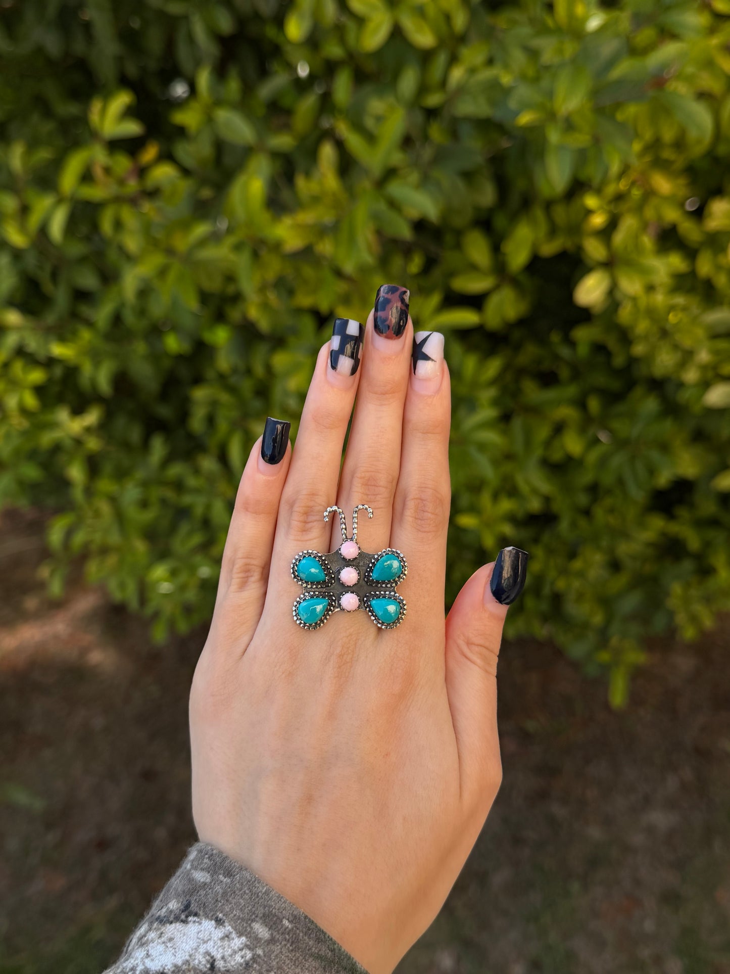Turquoise butterfly ring Sz 8