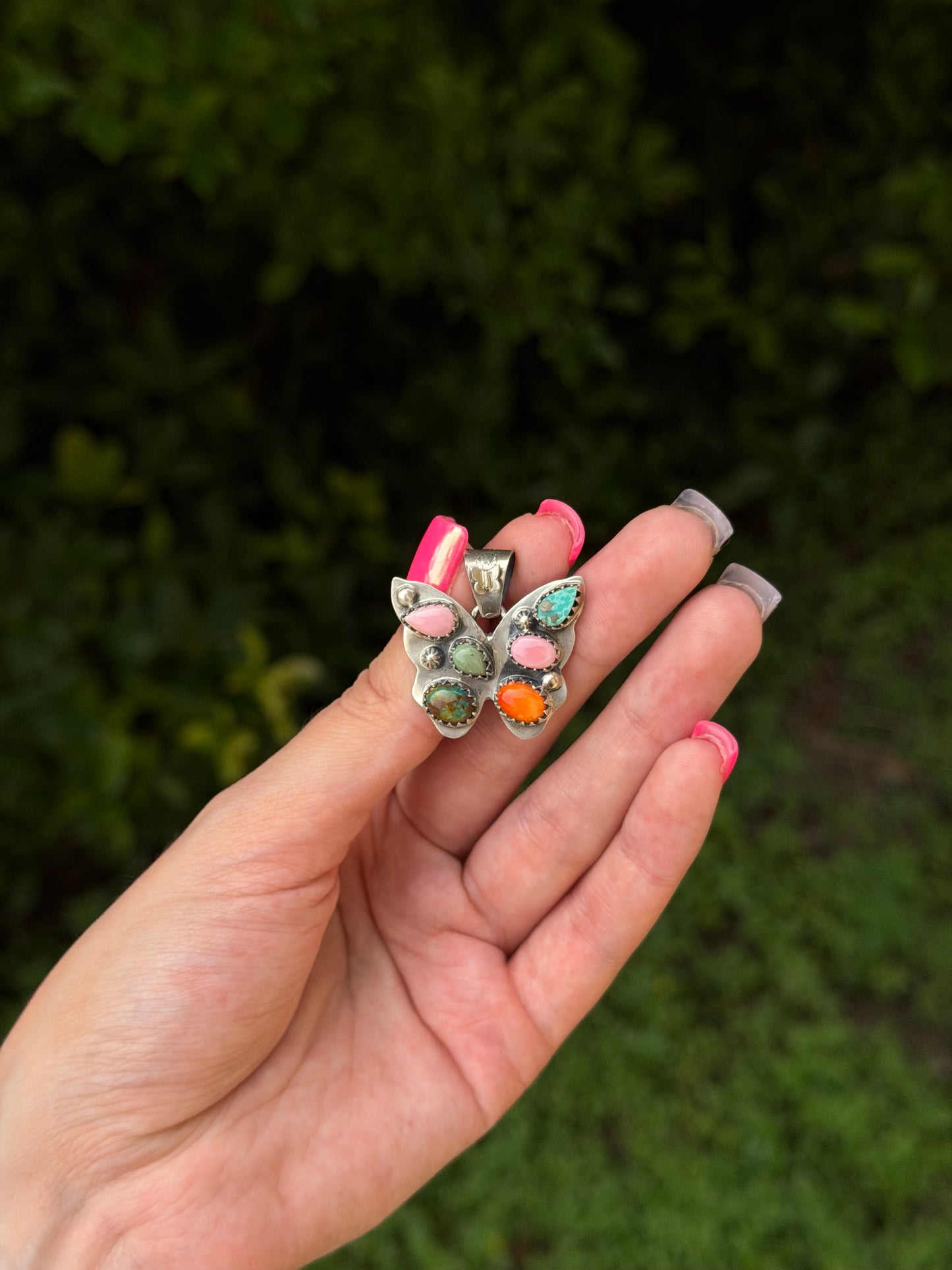 Multi stone butterfly pendant