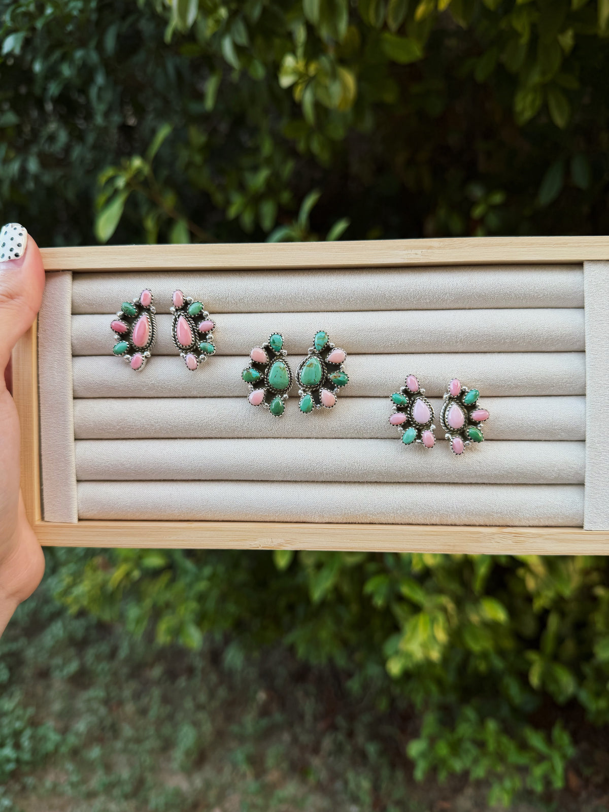Pink Conch & Turquoise Half Clusters