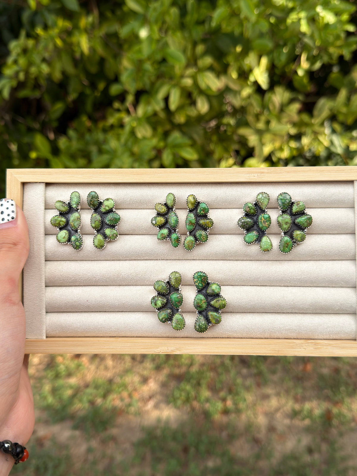 Green Sonoran Half Cluster Earrings