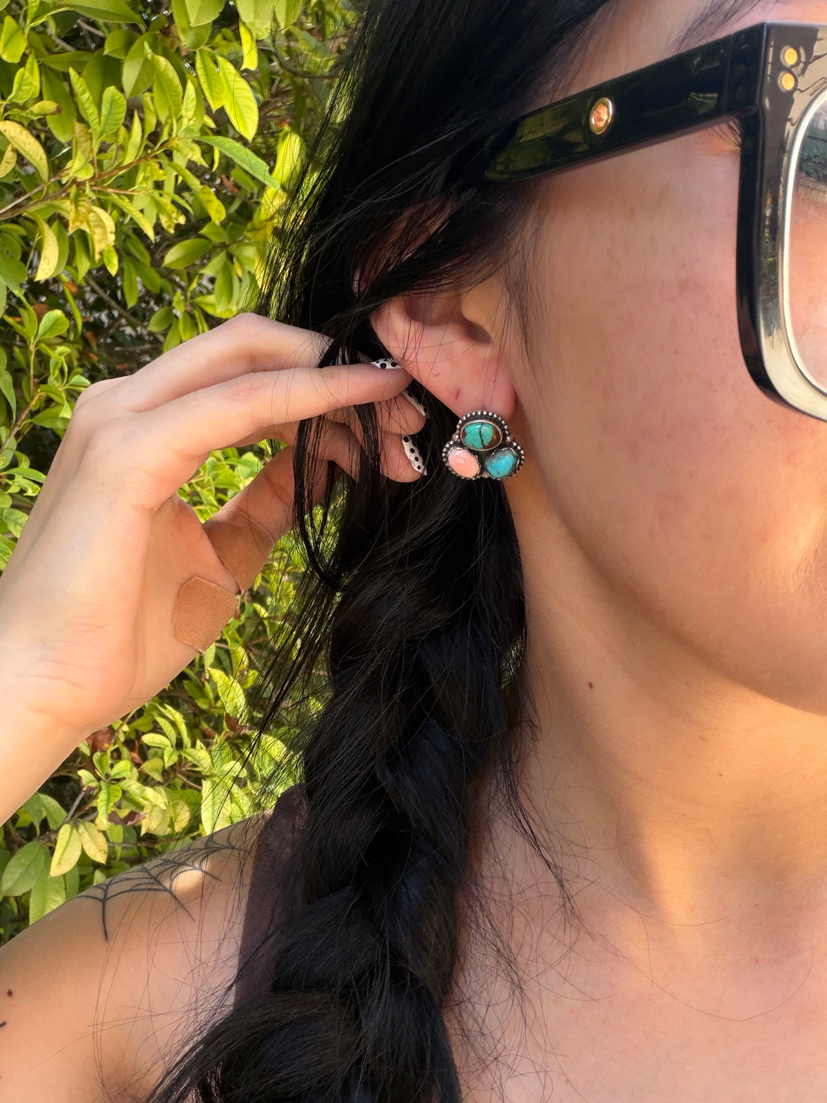 Turquoise + Pink Conch Earring studs