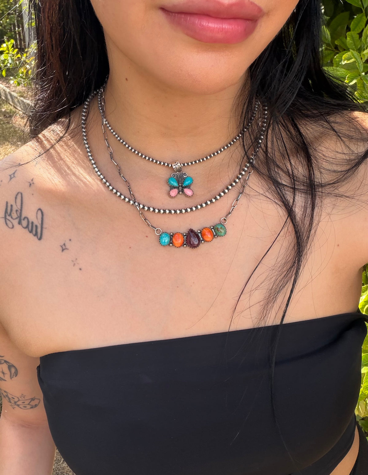 Multi stone bar necklace