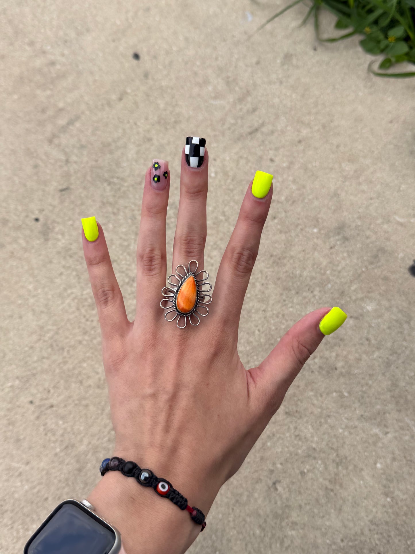 Orange Spiny Ring Sz 9