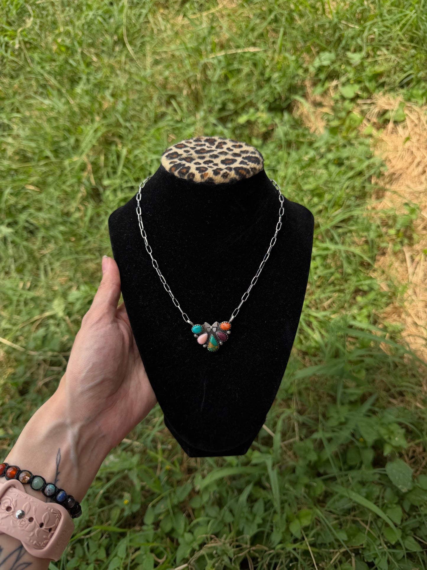Multi stone butterfly necklace