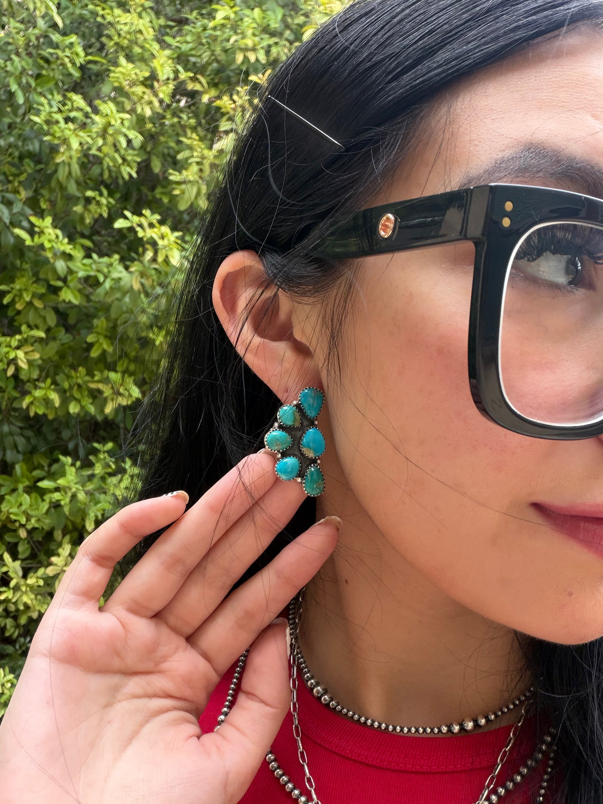 Kingman Turquoise Half Cluster Earrings