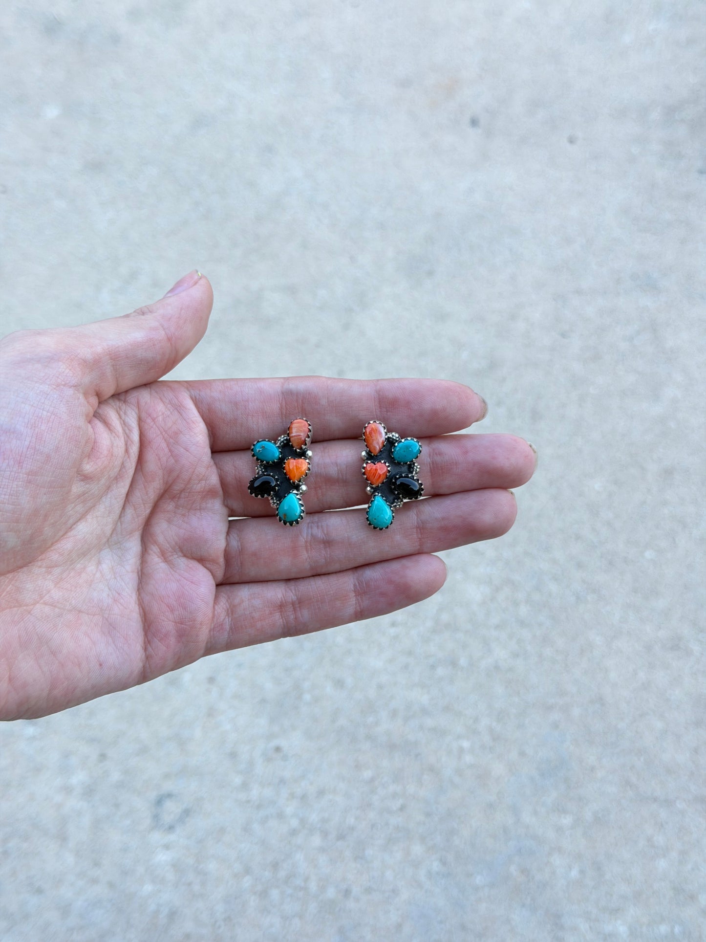Multi stone half cluster earrings