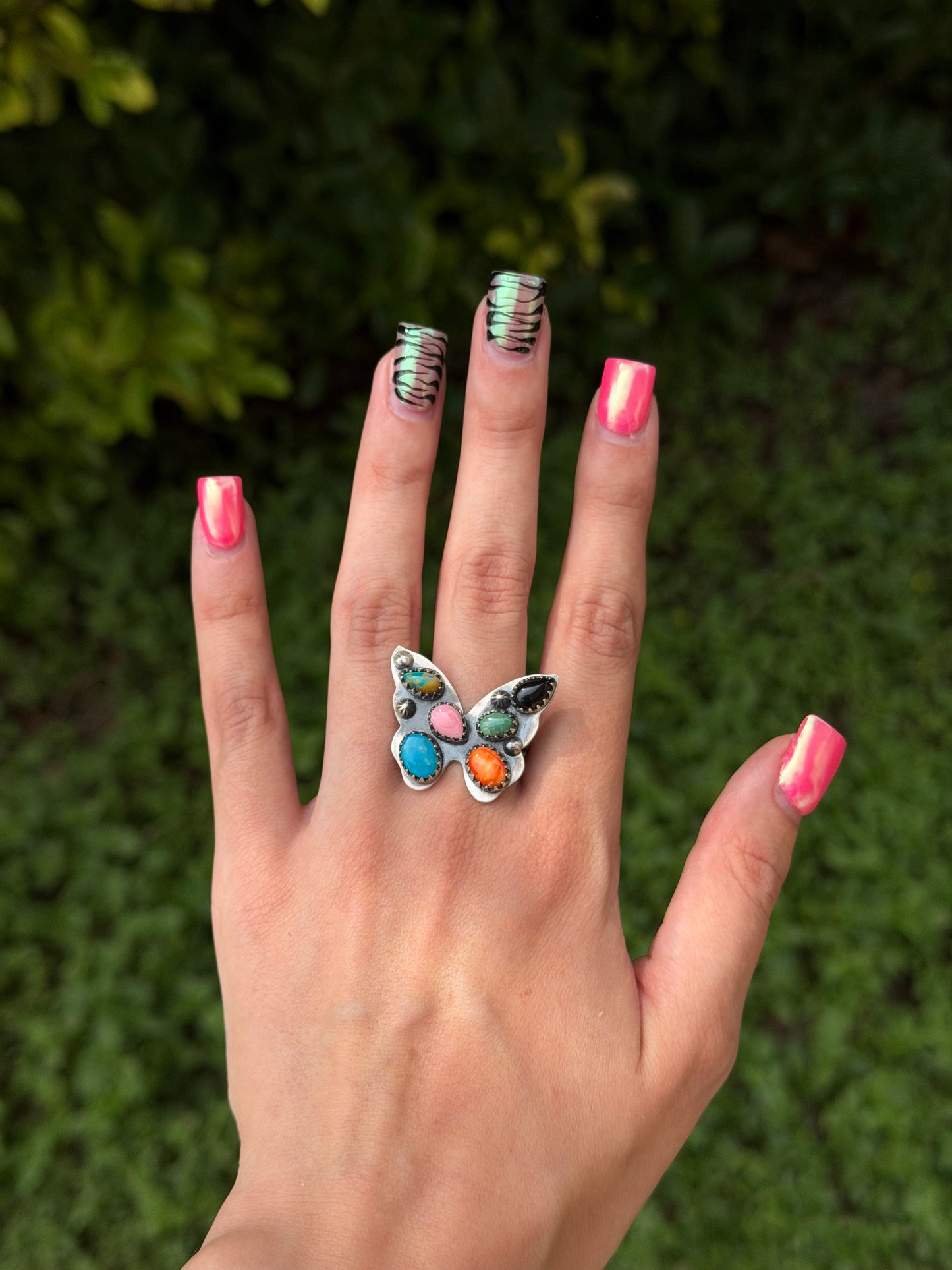 Multi stone butterfly ring sz 8 ADJUSTABLE