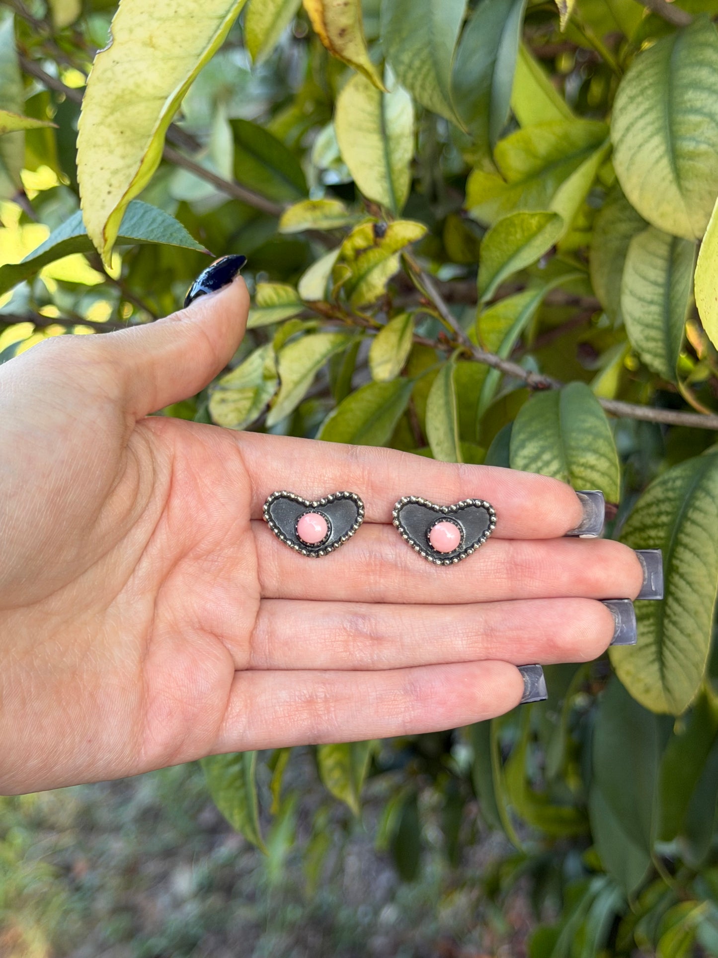 Pink conch Heart Studs