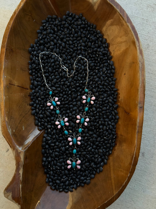 Pink conch & turquoise butterfly statement necklace