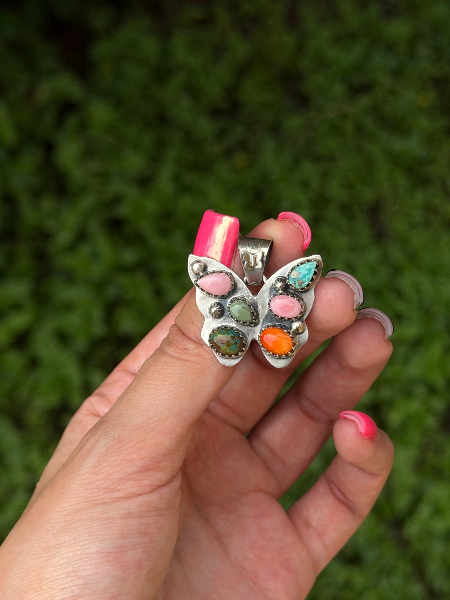 Multi stone butterfly pendant