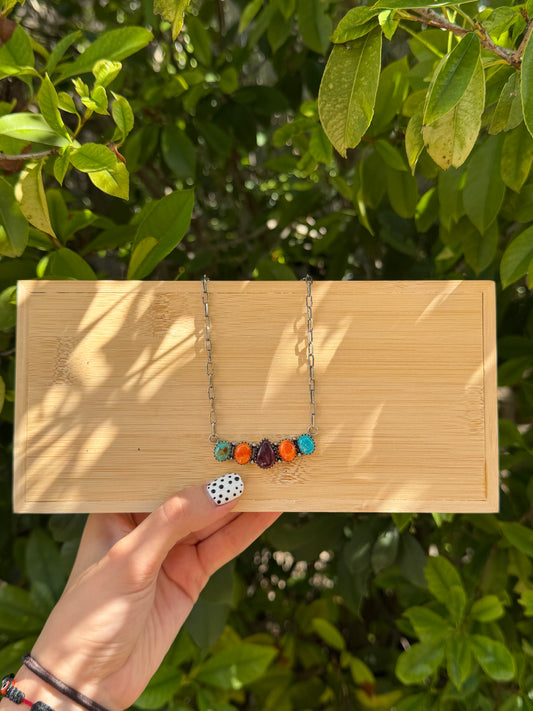 Multi stone bar necklace