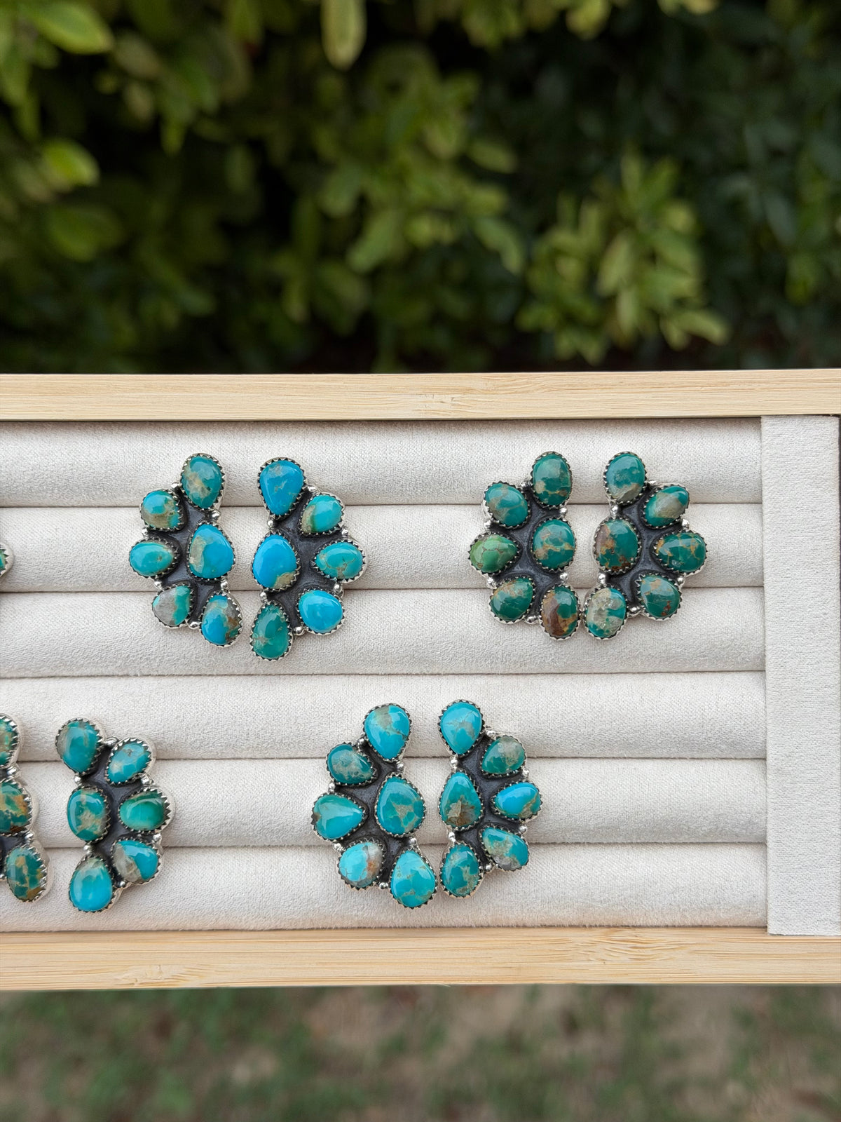 Kingman Turquoise Half Cluster Earrings