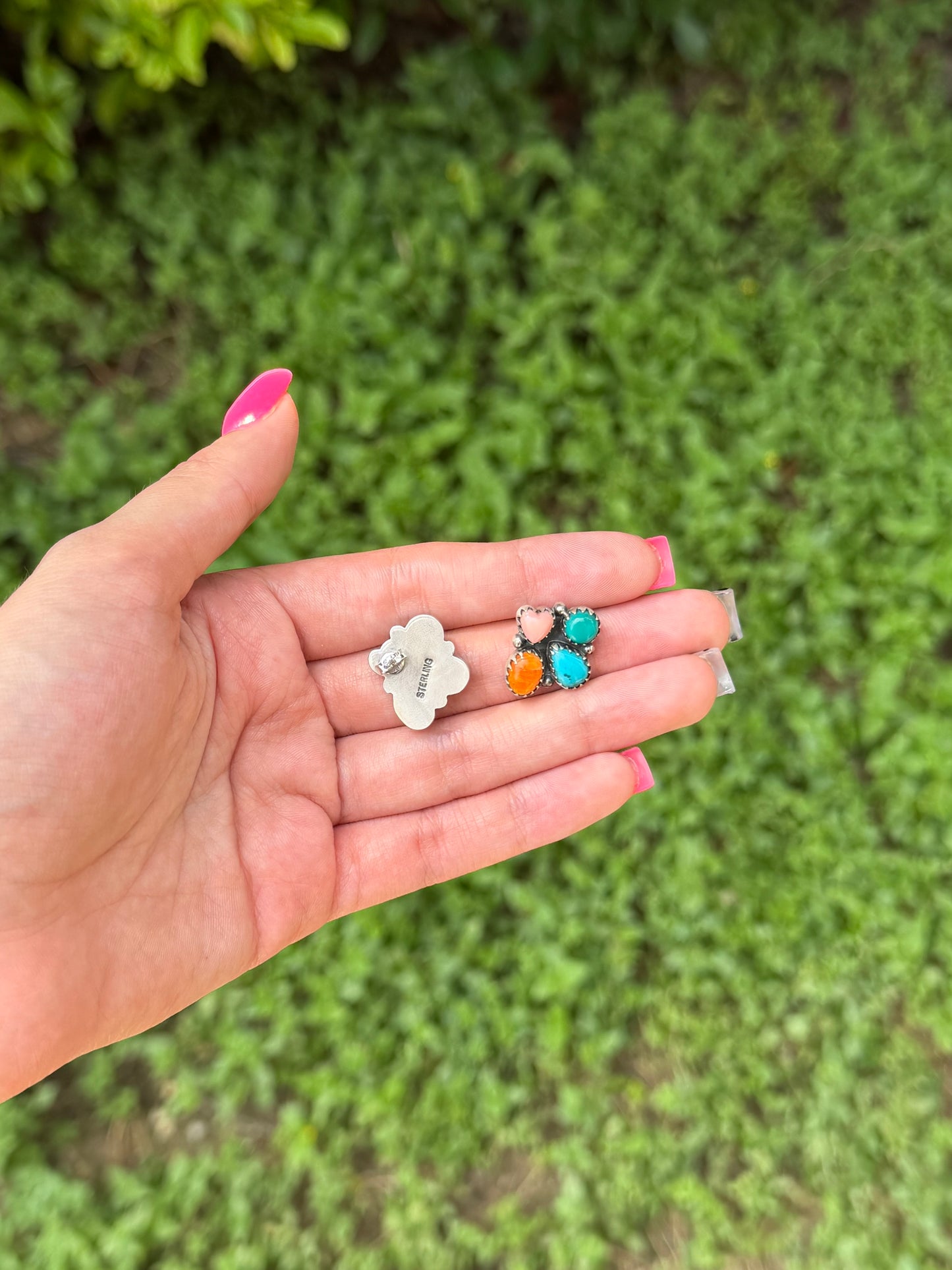 Multi stone heart earring studs