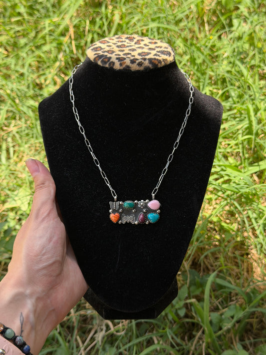 Multi stone Bar Necklace