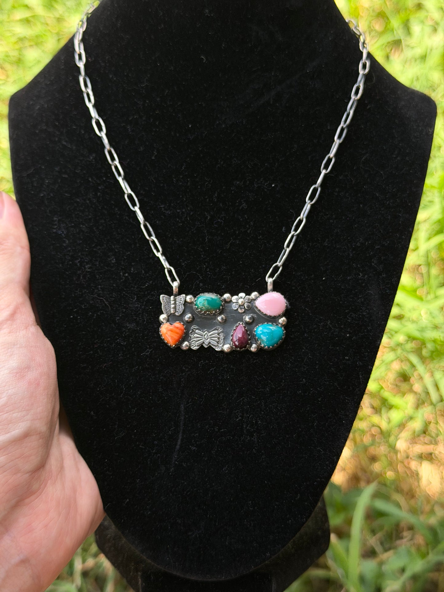 Multi stone Bar Necklace