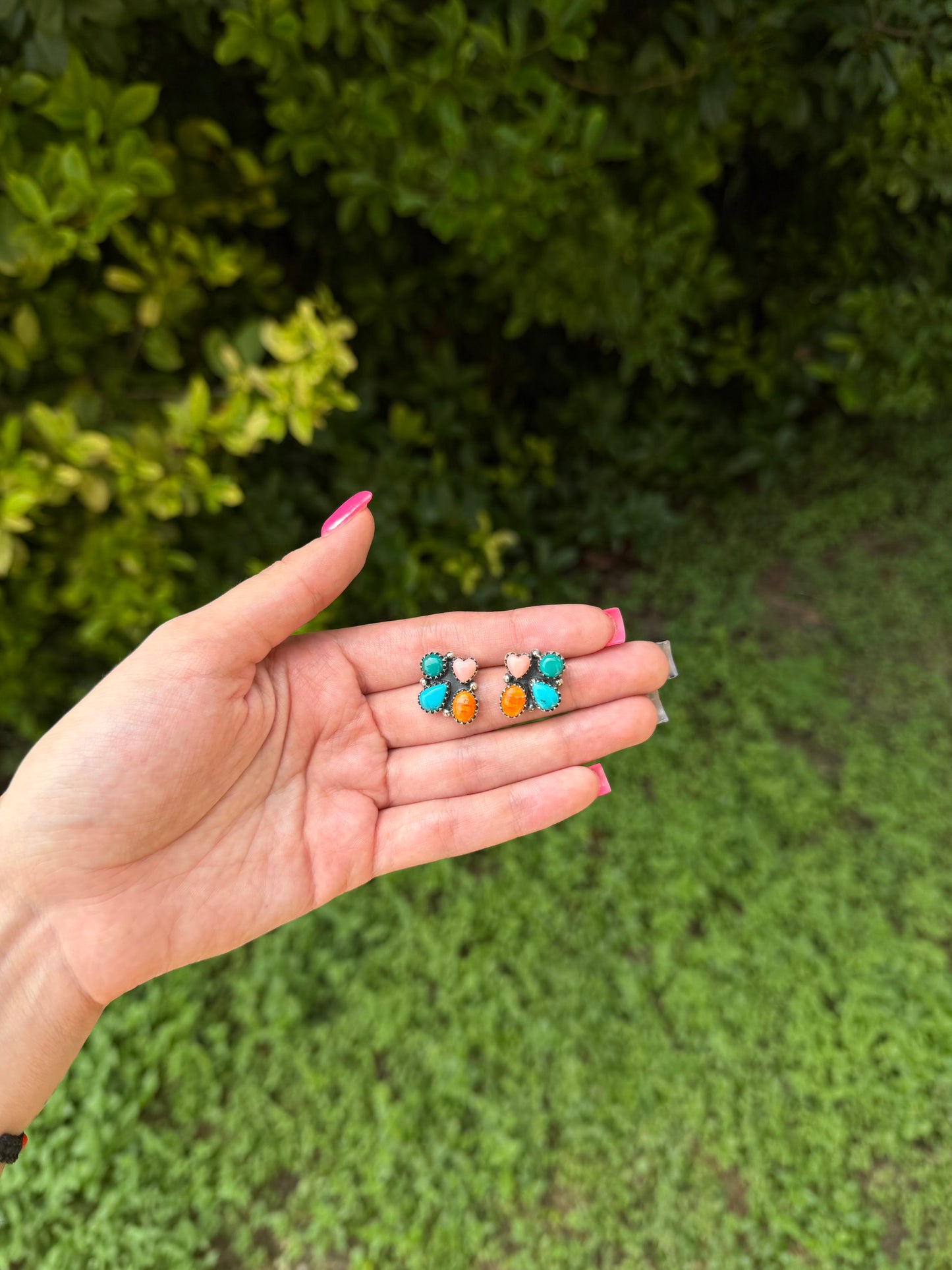 Multi stone heart earring studs