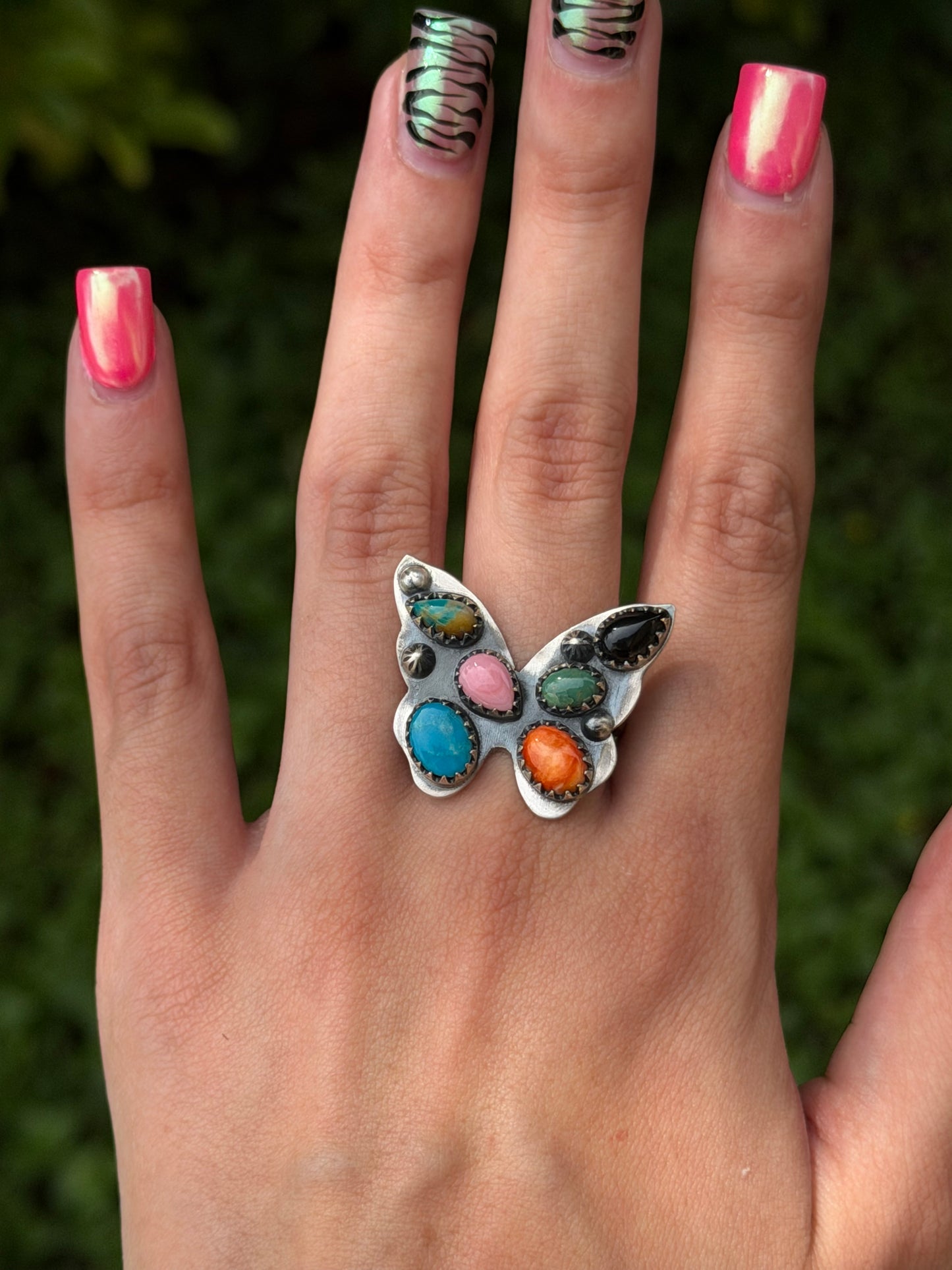 Multi stone butterfly ring sz 8 ADJUSTABLE
