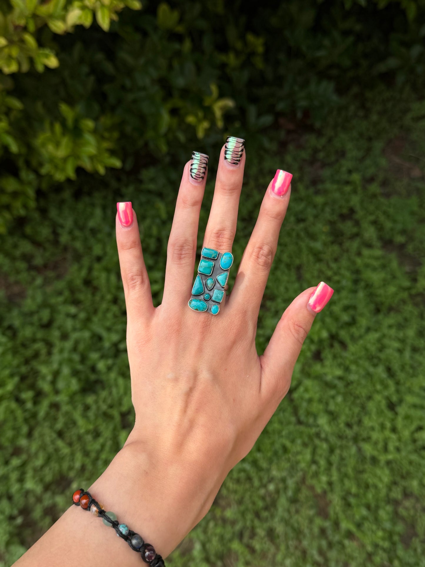 Multi stone bar ring sz 7.5 ADJUSTABLE