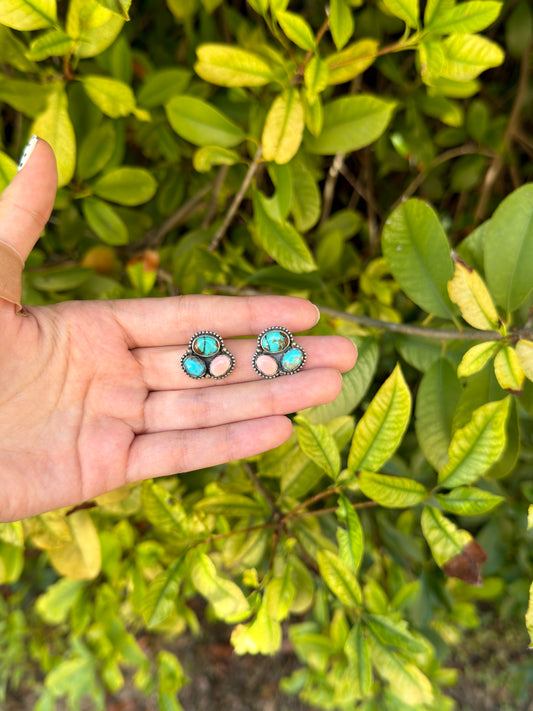 Turquoise + Pink Conch Earring studs
