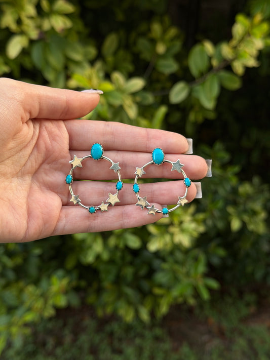 Turquoise Star Earring Hoops