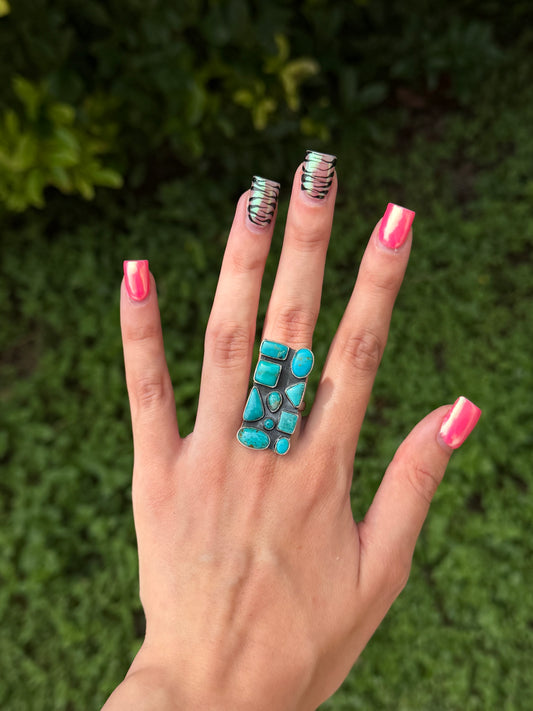 Multi stone bar ring sz 7.5 ADJUSTABLE