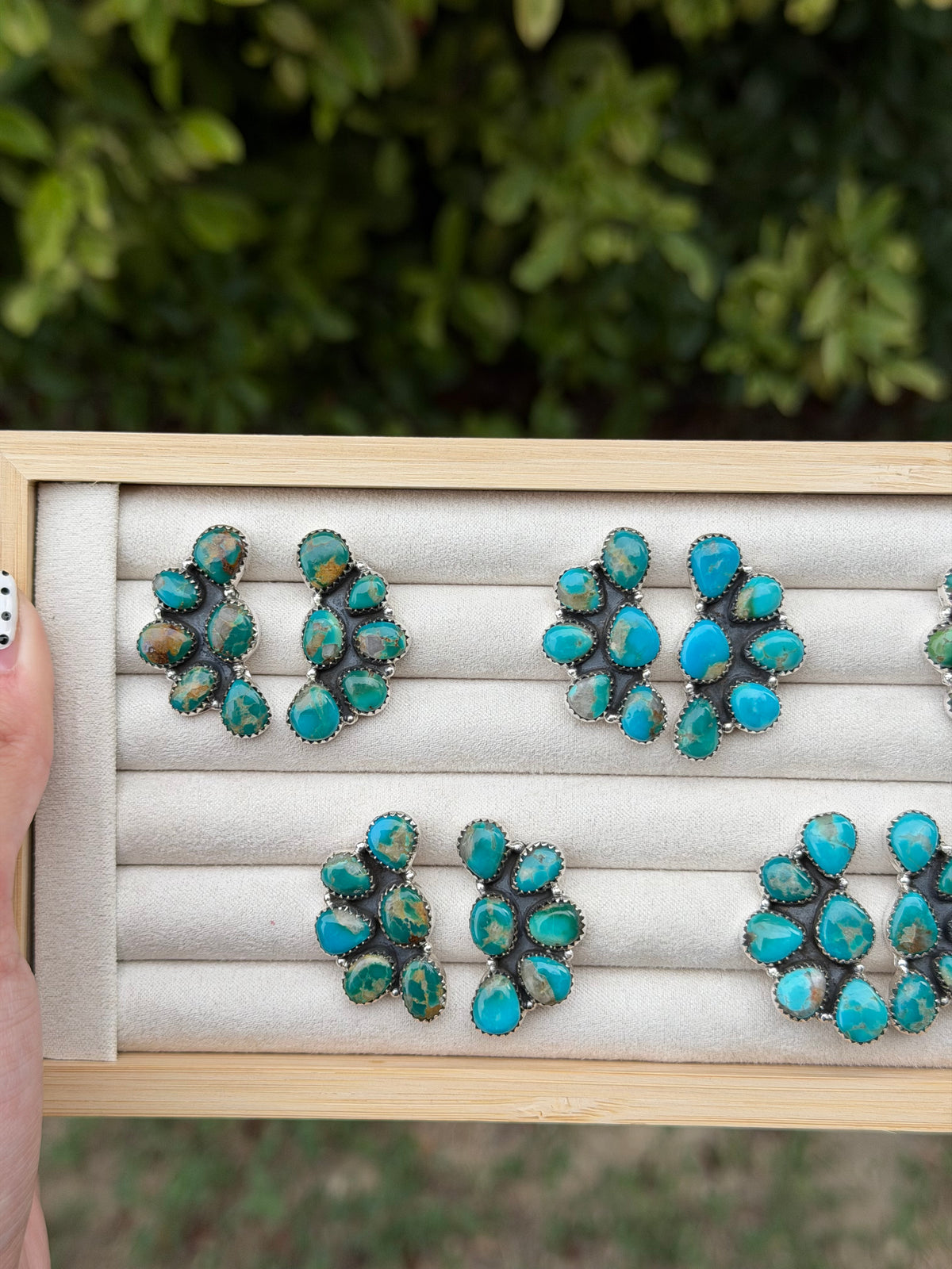 Kingman Turquoise Half Cluster Earrings