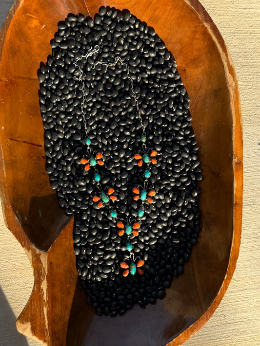 Orange spiny & turquoise butterfly statement necklace