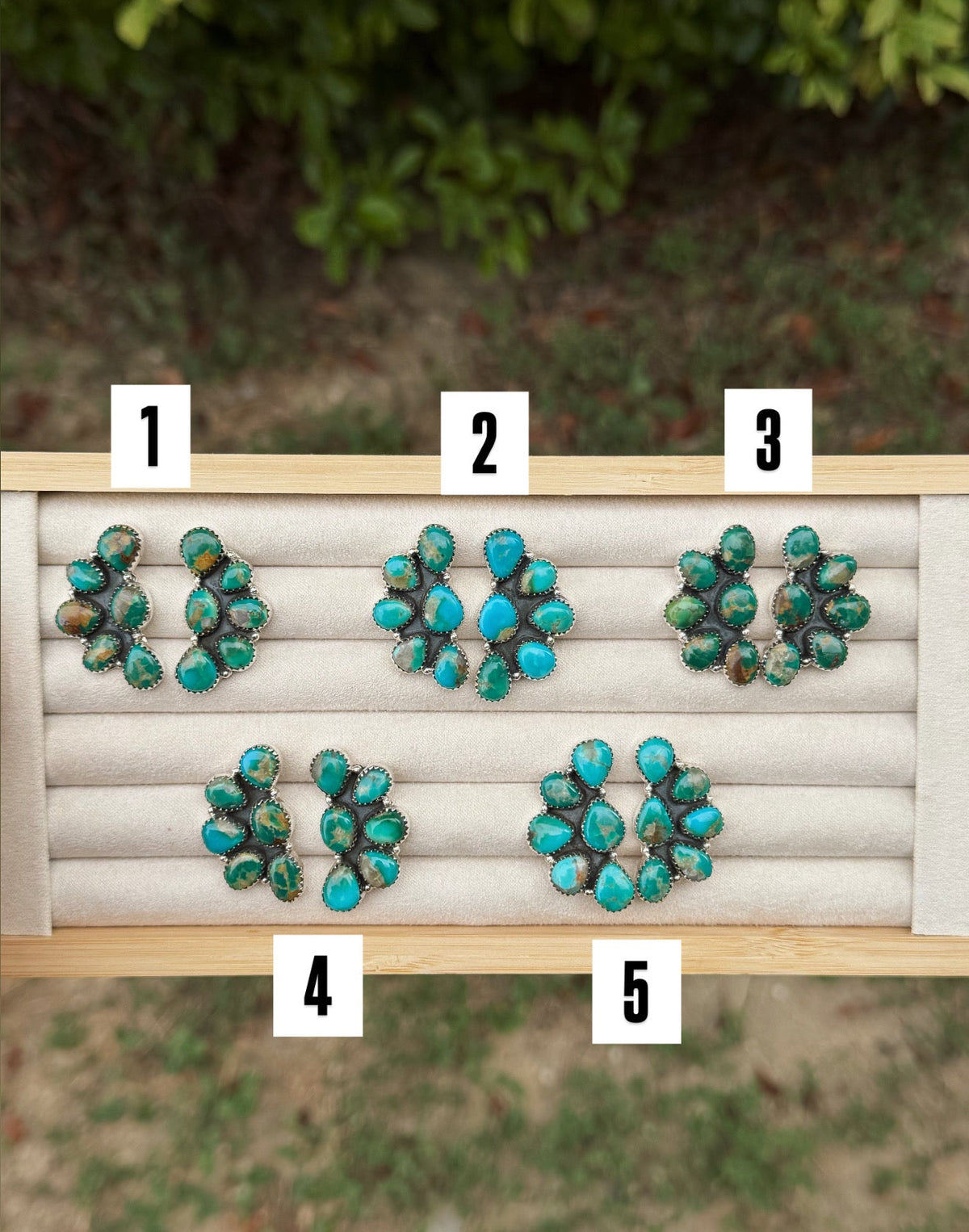 Kingman Turquoise Half Cluster Earrings