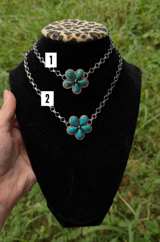 Turquoise Flower Chokers