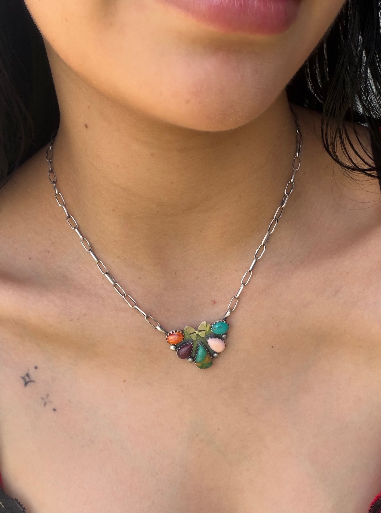 Multi stone butterfly necklace