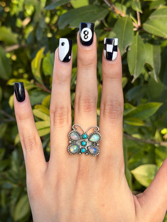 Ethiopian opal & Turquoise Butterly Ring Sz 9.5