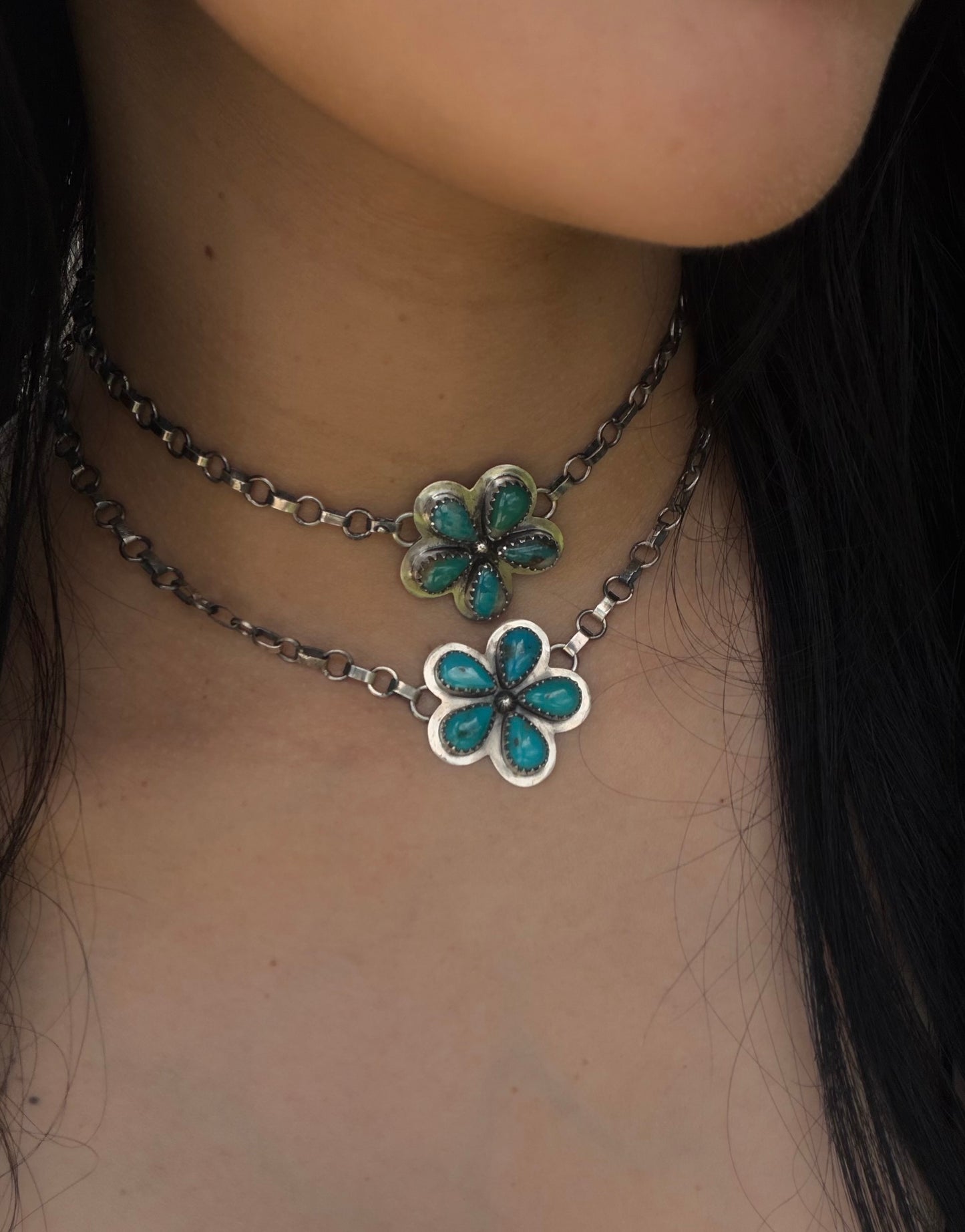 Turquoise Flower Chokers