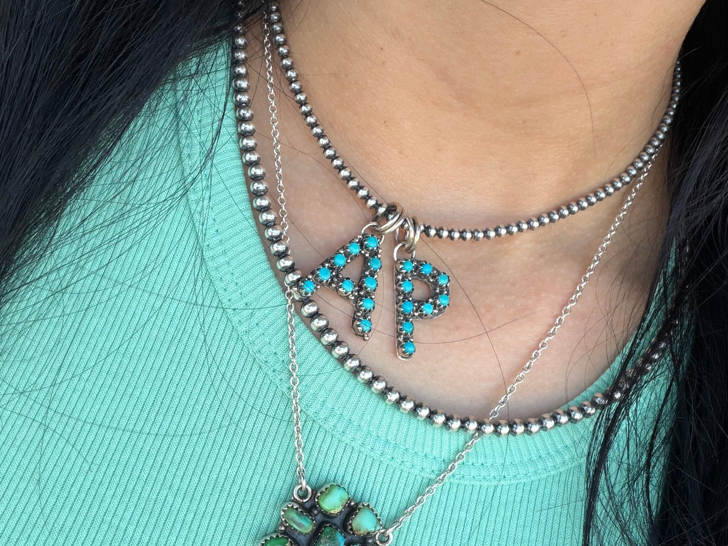 Turquoise letter pendants