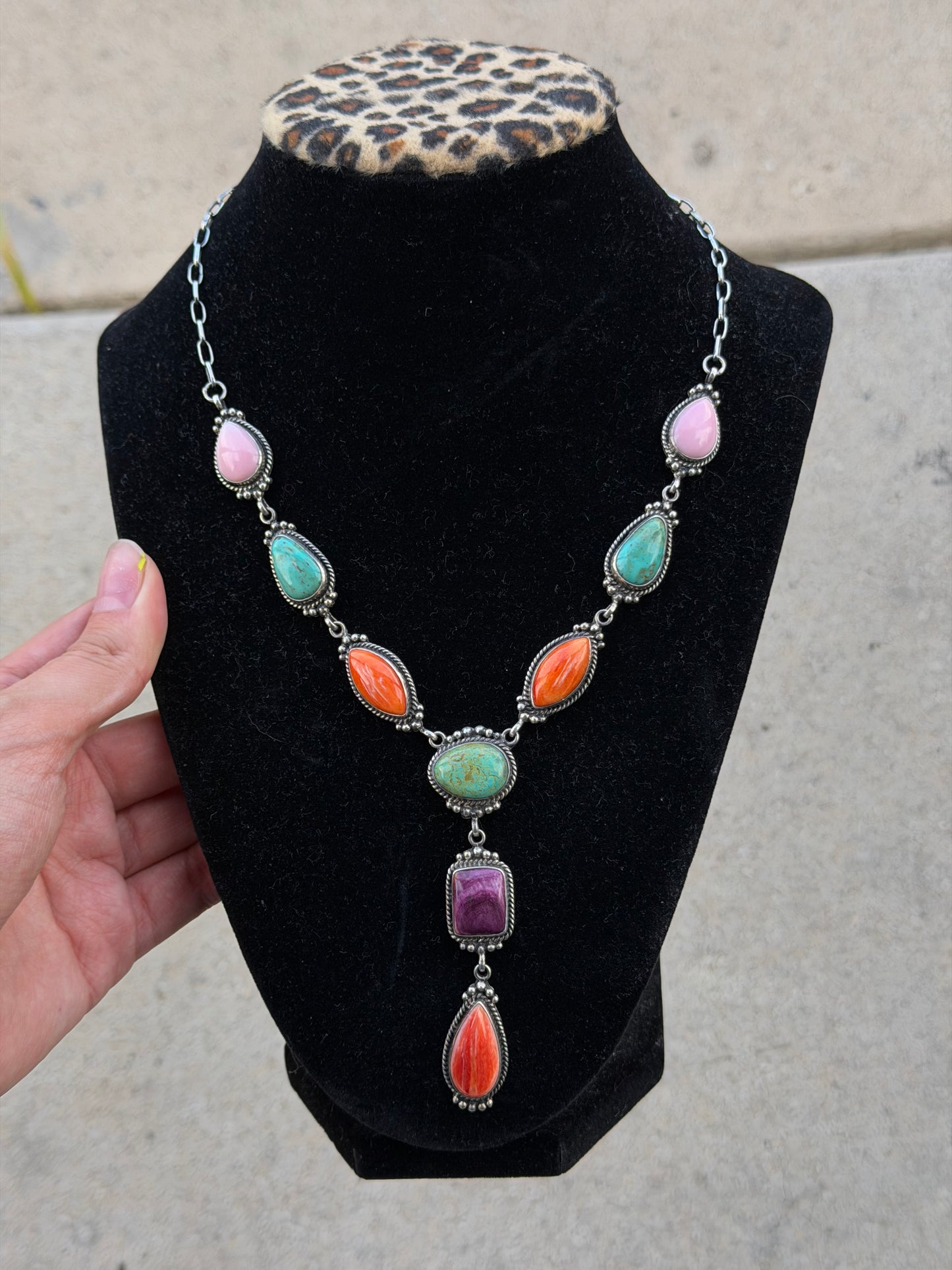 Multi Stone Lariat Necklace