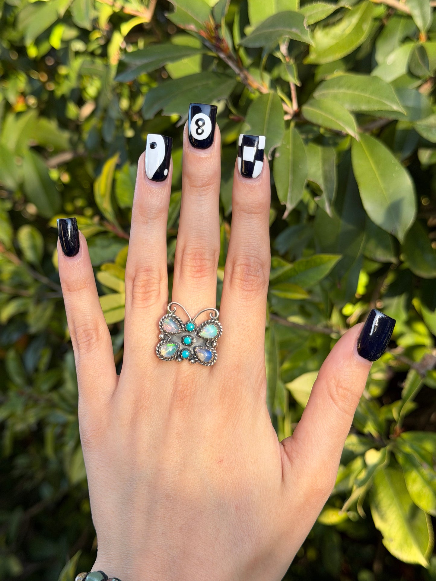 Ethiopian opal & Turquoise Butterly Ring Sz 9.5