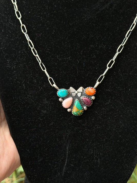 Multi stone butterfly necklace