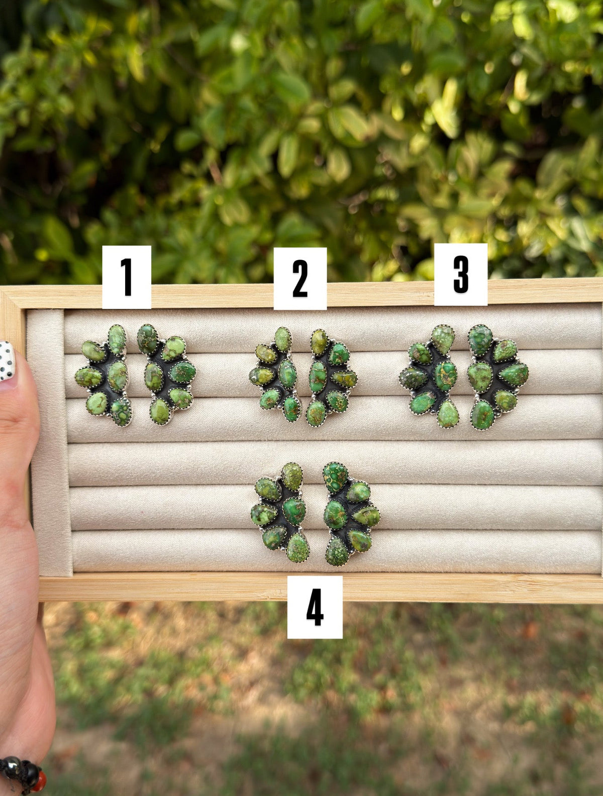 Green Sonoran Half Cluster Earrings