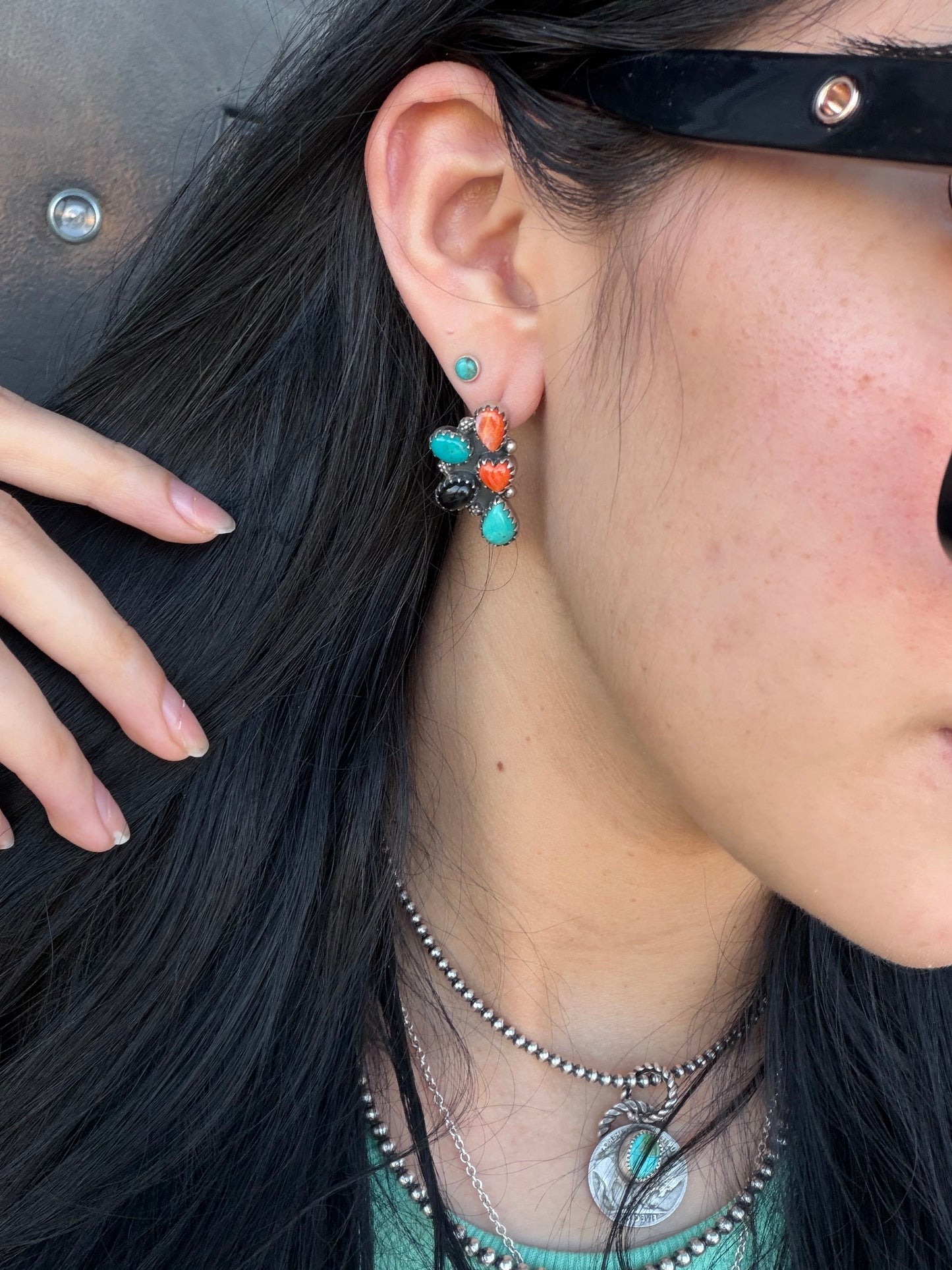 Multi stone half cluster earrings