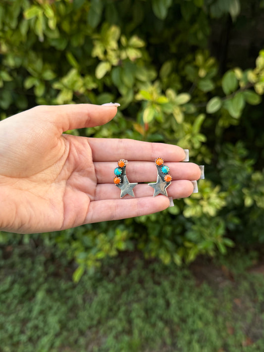 Turquoise & Orange Spiny Shooting Star Earrings