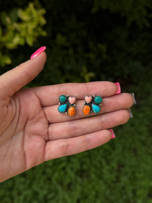 Multi stone heart earring studs